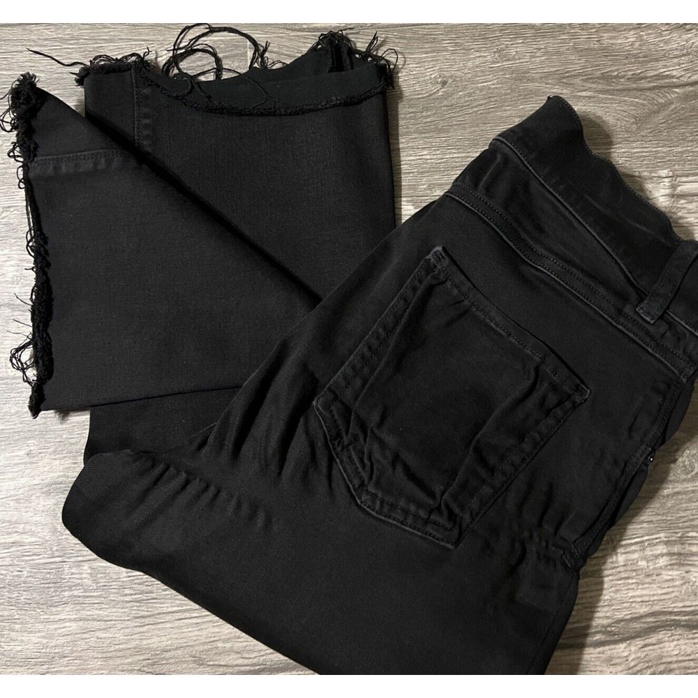Spanx Cropped Flare High Waisted Raw Hem Black Wash Jeans Medium (29x25)
